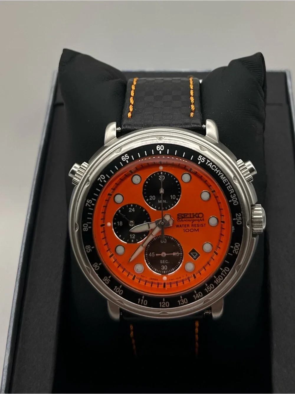 Seiko Italian Tuna Men’s Orange Dial Silver Case Chronograph Quartz 47mm Watch